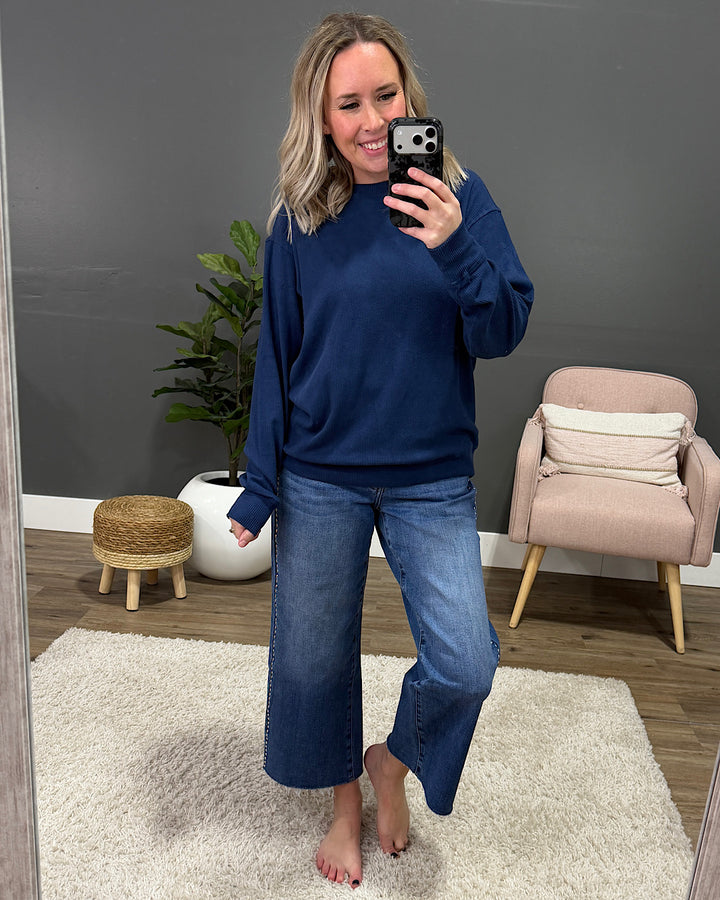 NEW! Mia Ribbed Crewneck Top - Navy Michelle Mae