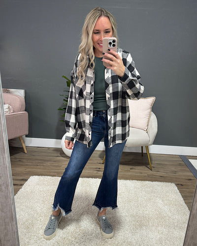 Devri Oversized Plaid Flannel - Black and Cream Be Cool