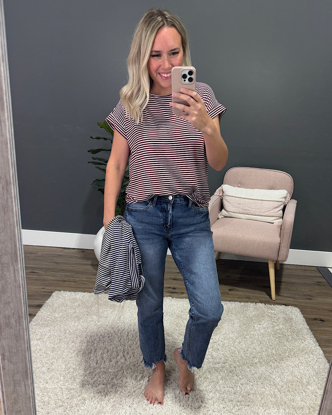 NEW! Callie Striped Twist Keyhole Top - Navy Staccato