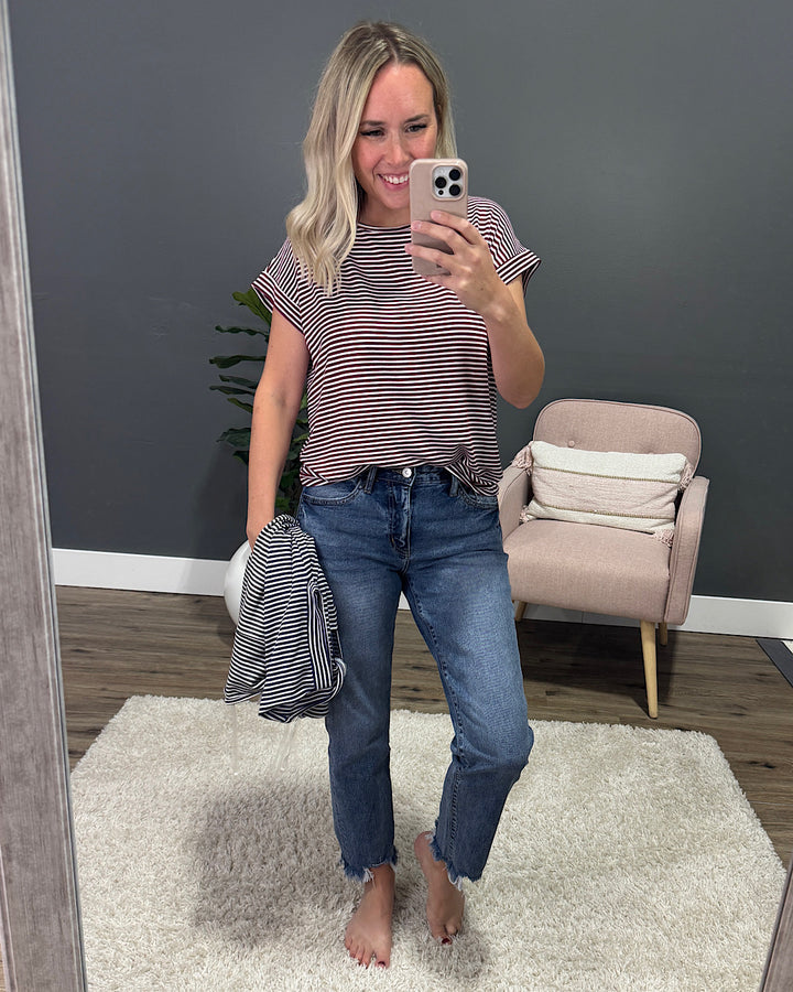 NEW! Callie Striped Twist Keyhole Top - Navy Staccato