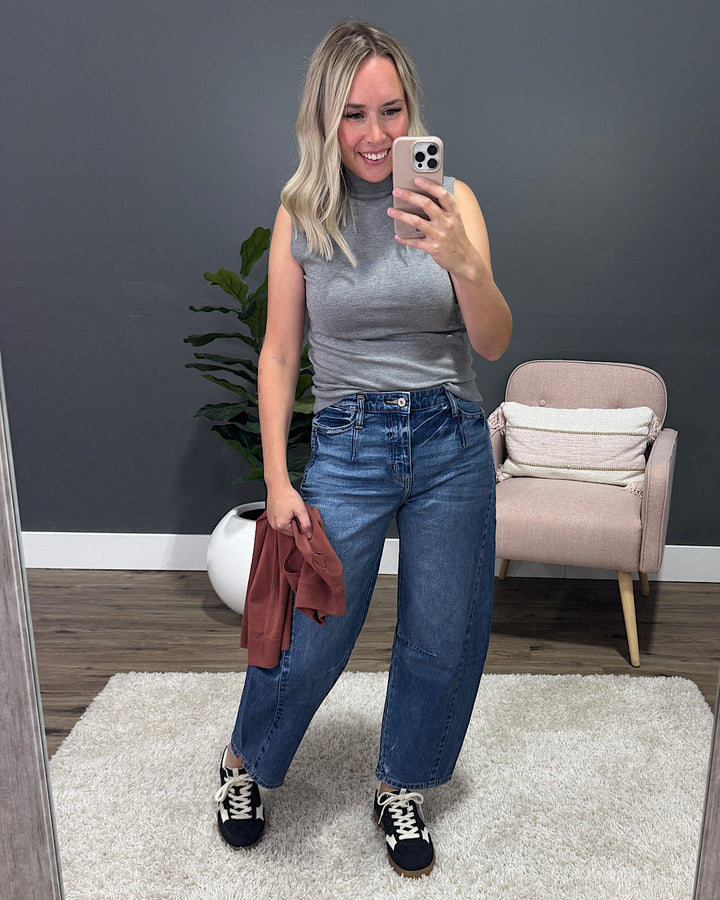 NEW! Lainey Mock Neck Sweater Tank Top - Heather Gray Be Cool