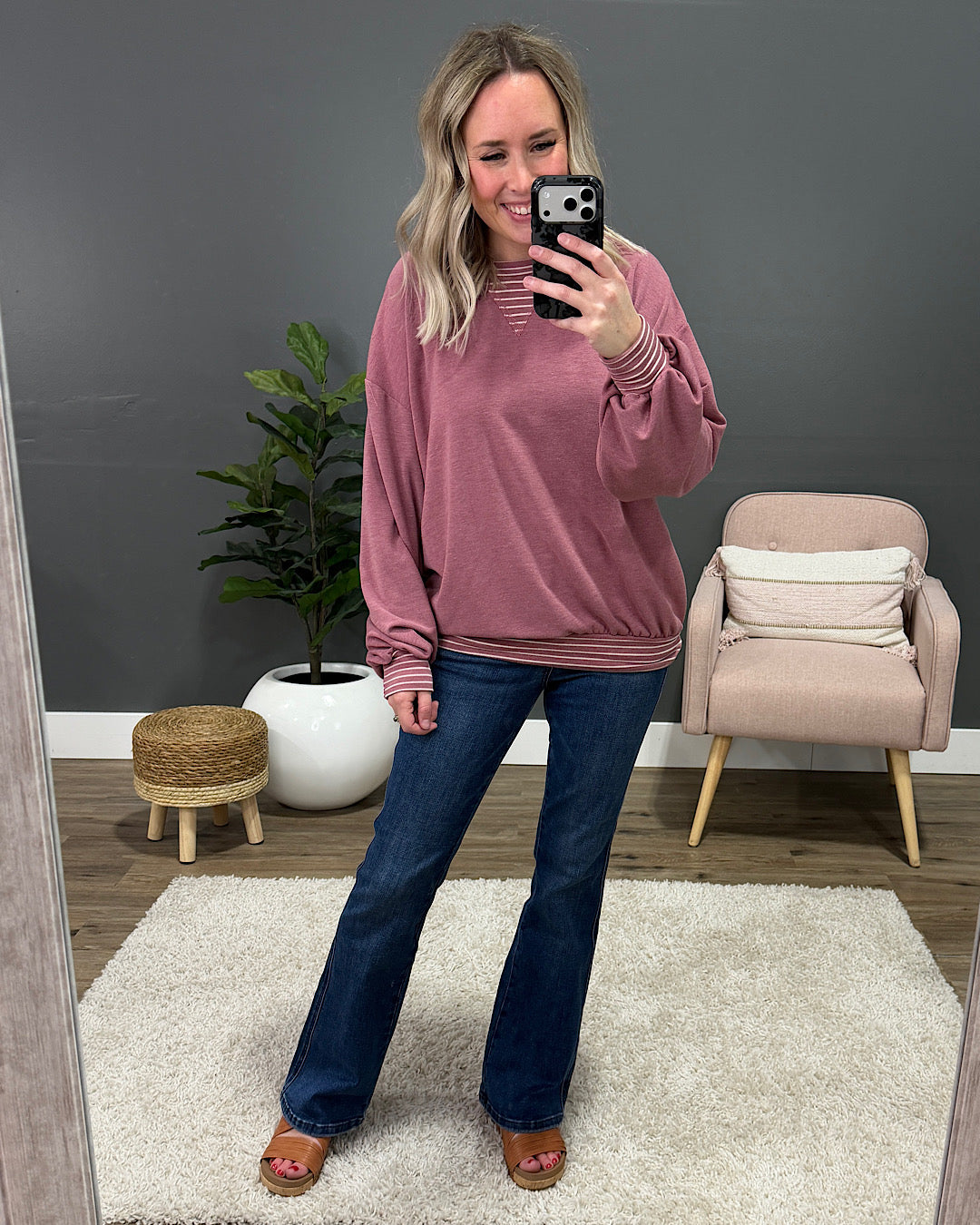 NEW! Isabel Contrast Striped Top - Dark Mauve Lovely Melody