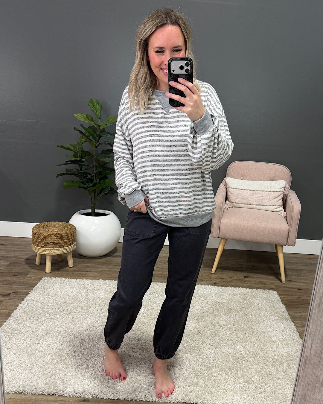 NEW! Gianna Striped Drop Shoulder Top - Heather Gray Lovely Melody