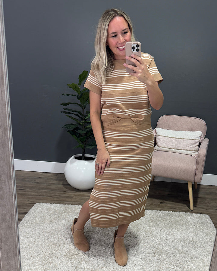 NEW! Striped Sweater Top and Skirt Set - Mocha & Cream Wishlist
