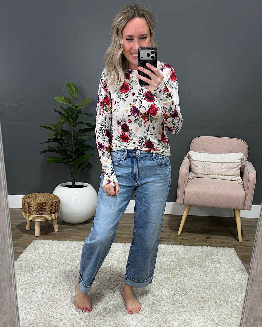 NEW! Blair Long Sleeve Top - Burgundy Bloom Michelle Mae