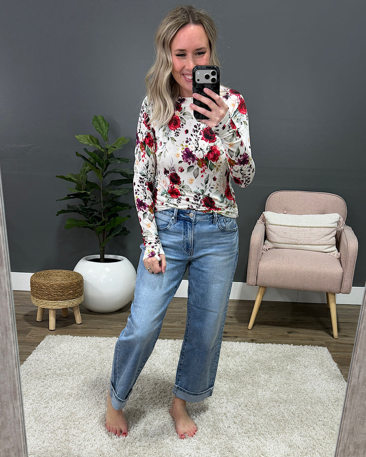 NEW! Blair Long Sleeve Top - Burgundy Bloom Michelle Mae