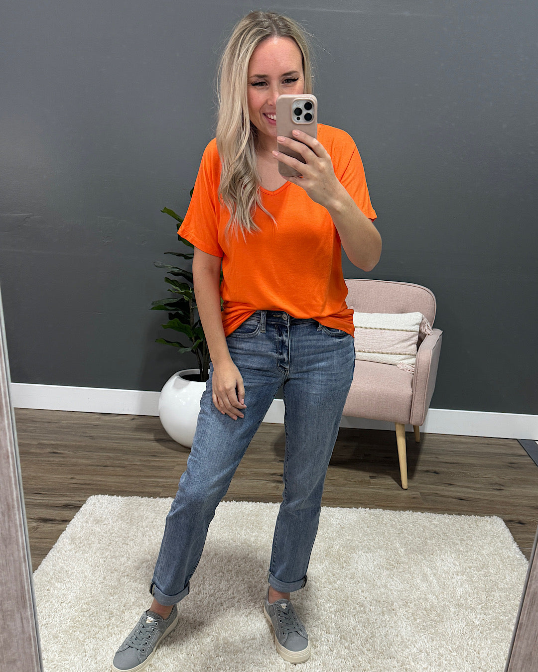 NEW! Cozy V Neck Top  - Orange  Michelle Mae   