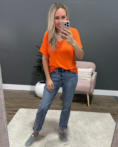 NEW! Cozy V Neck Top  - Orange  Michelle Mae   