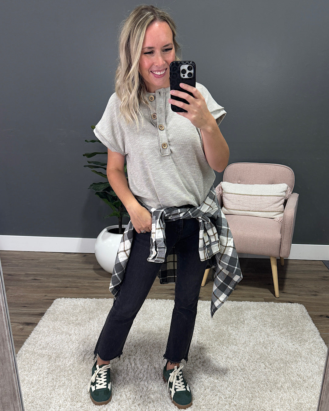 NEW! Janice Ribbed Henley Top - Sand Heimish