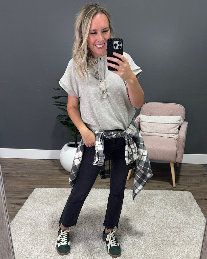 NEW! Janice Ribbed Henley Top - Sand Heimish