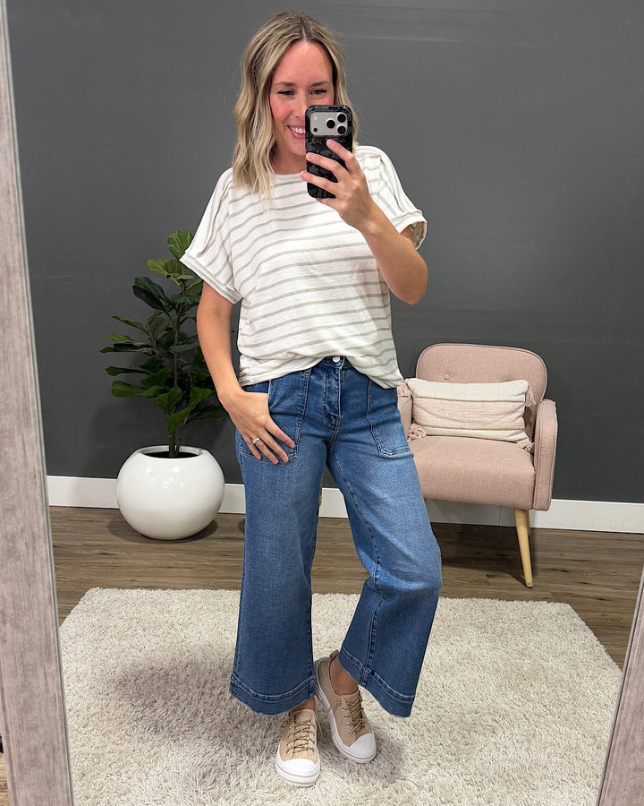 NEW! Madison Striped Top - Sage