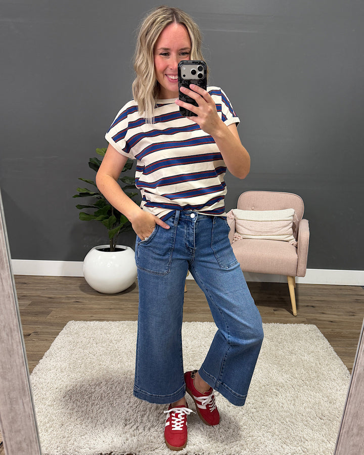 NEW! Kelly Striped Drop Shoulder Top - Ivory & Royal