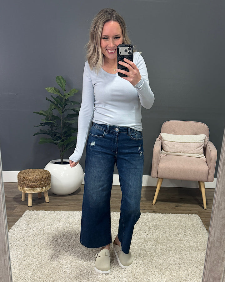 NEW! Jess Long Sleeve Knit Scoop Neck Top - Baby Blue Be Cool