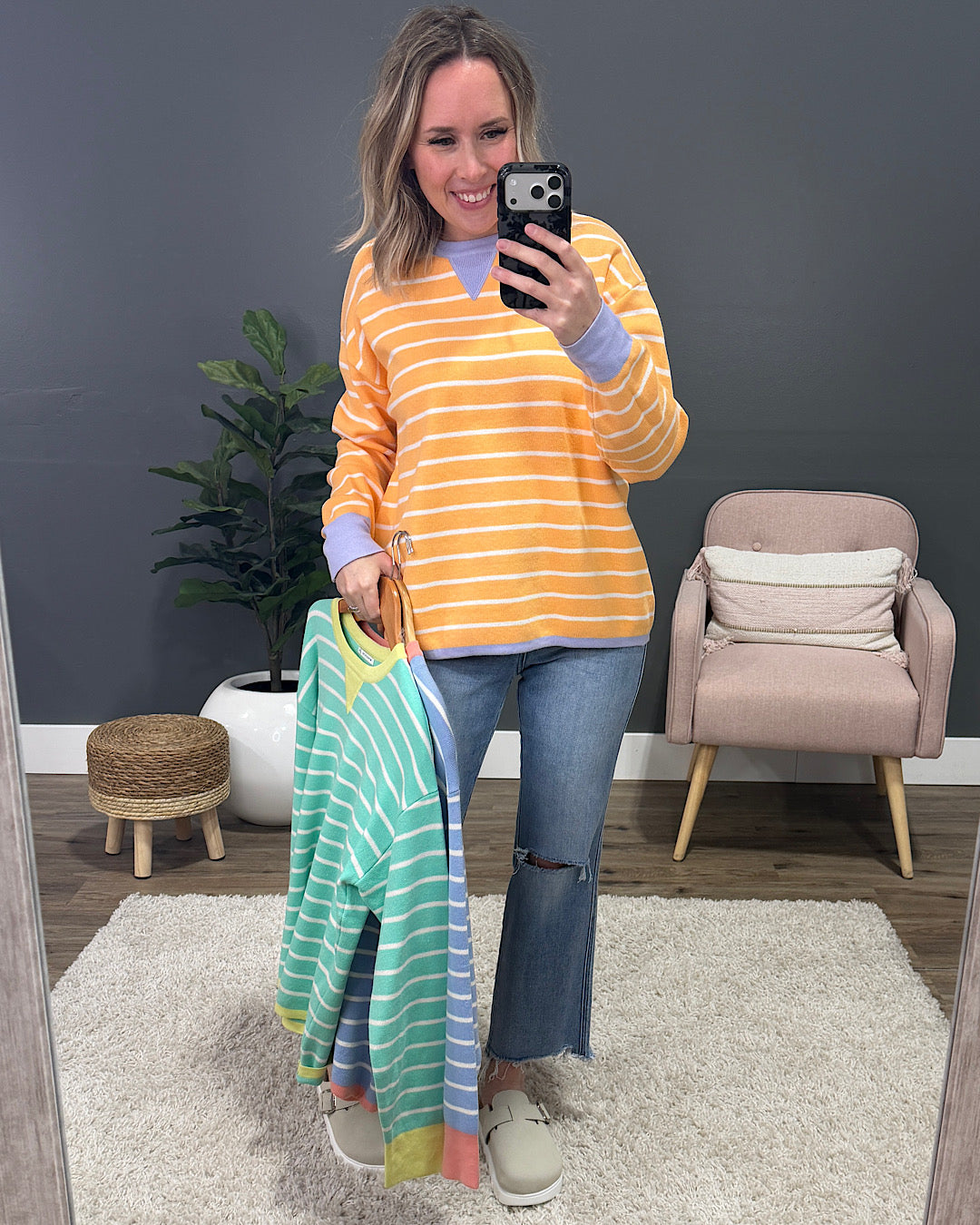 NEW! Charlotte Contrast Striped Sweater - Mint