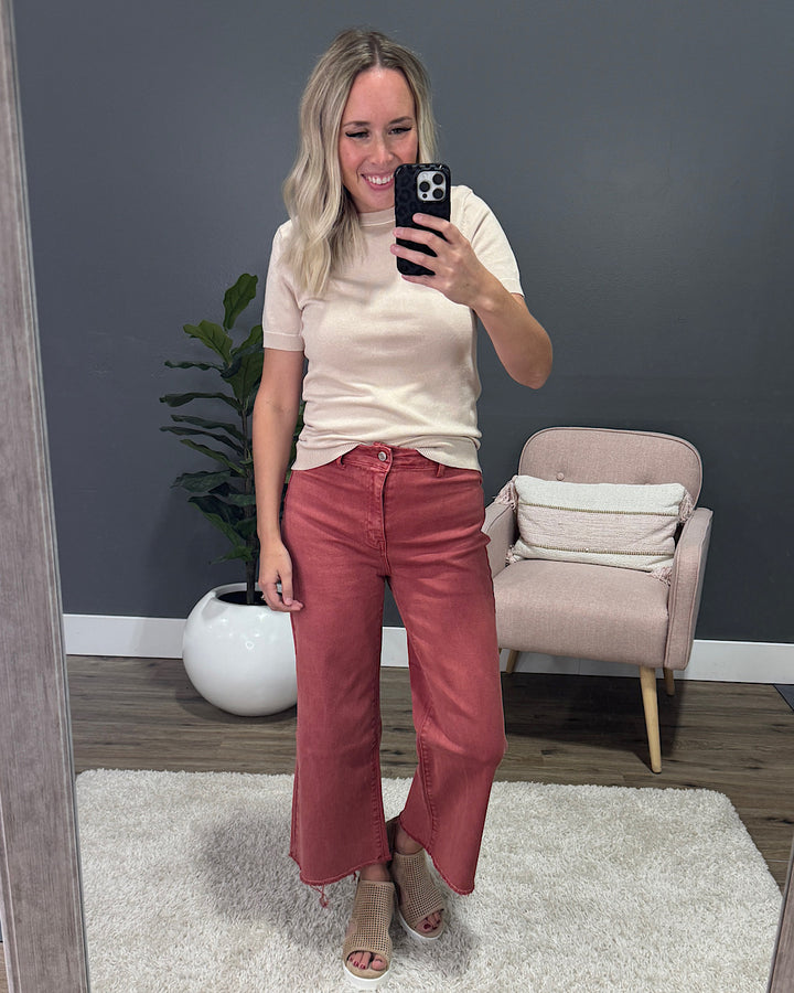 NEW! Larkin Short Sleeve Sweater - Almond Staccato