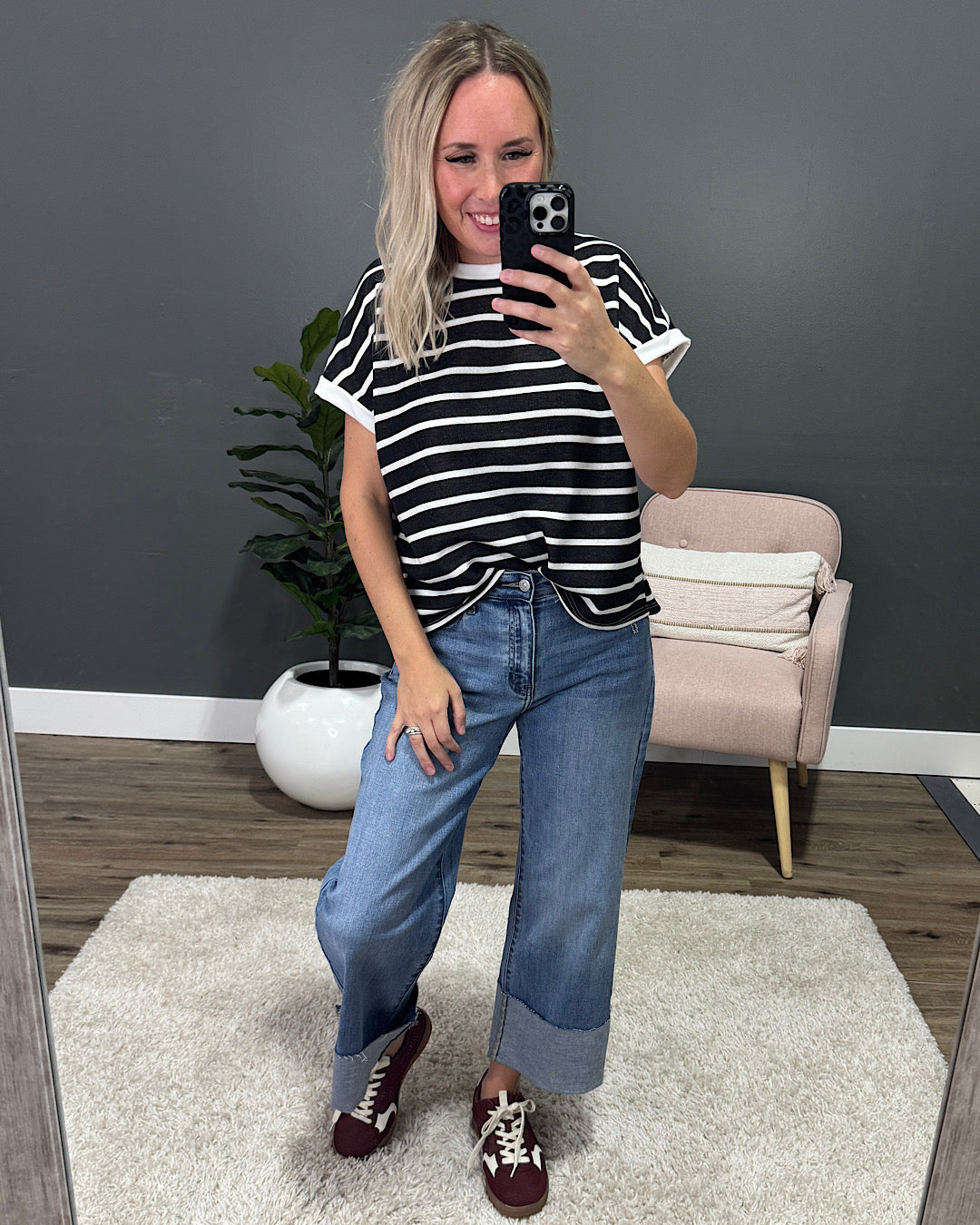 NEW! Nina Faded Striped Drop Shoulder Top - Black Lovely Melody