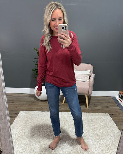 NEW! Little Too Late Long Sleeve Top - Burgundy  Staccato   