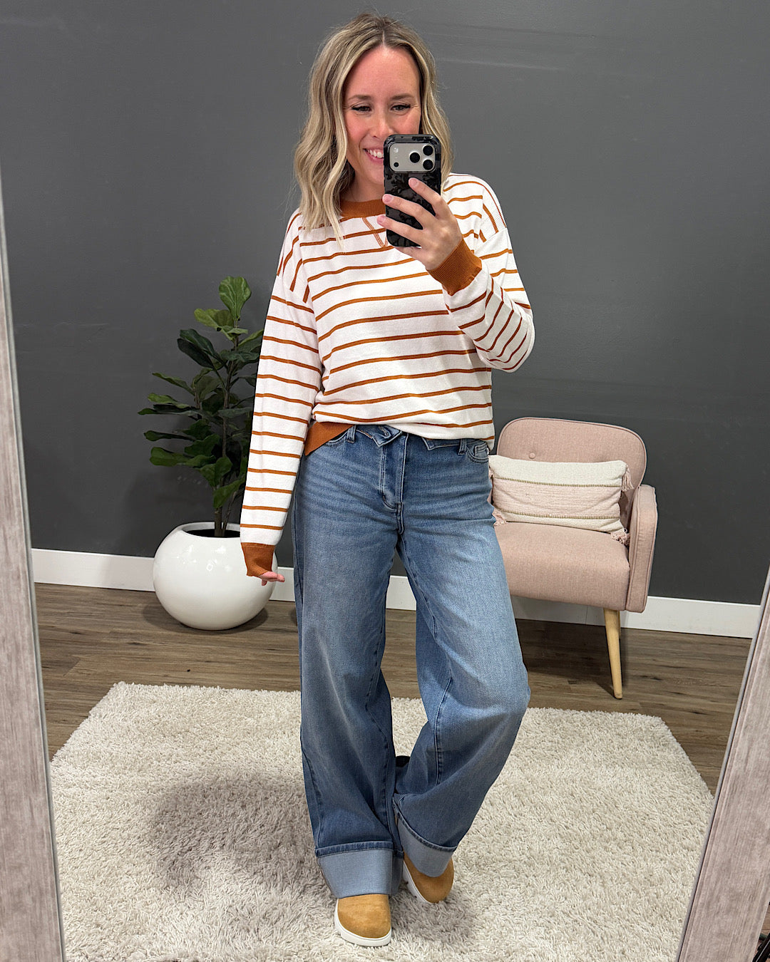 NEW! Rosie Fine Knit Striped Sweater - Ivory & Copper