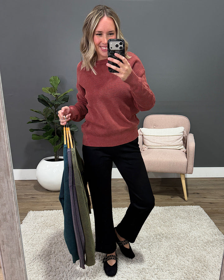 NEW! Called It All Off Washed Waffle Knit Sweater - Olive Staccato