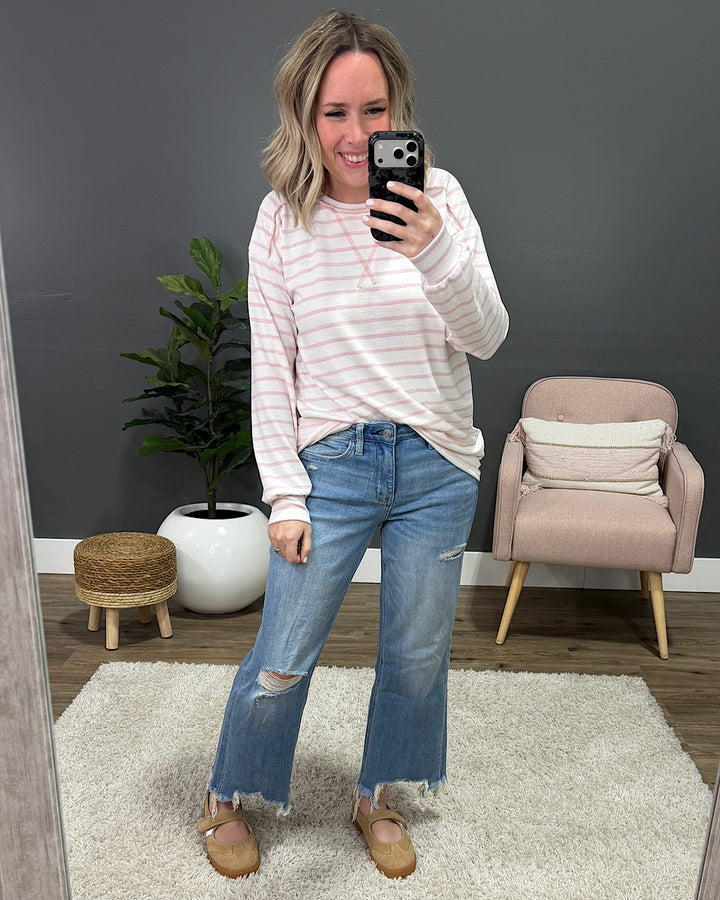 NEW! Jayla Striped Drop Shoulder Top - Pink