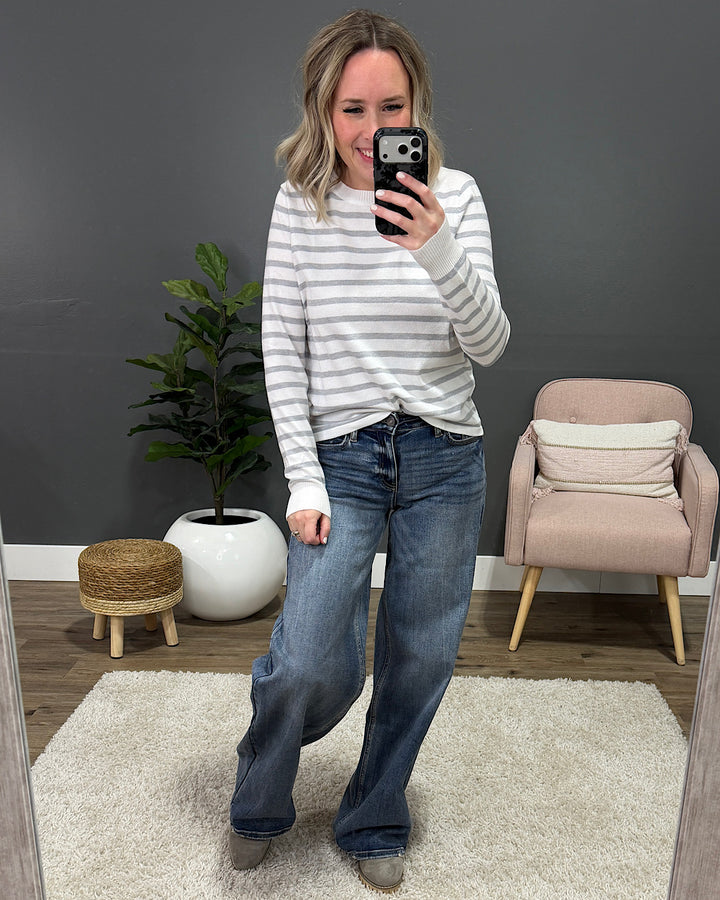 NEW! Maren Striped Sweater - Ivory & Heather Gray