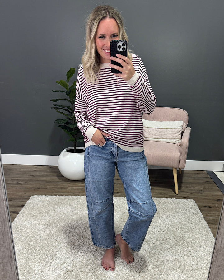 NEW! Believe It Striped Sweater - Magenta Staccato