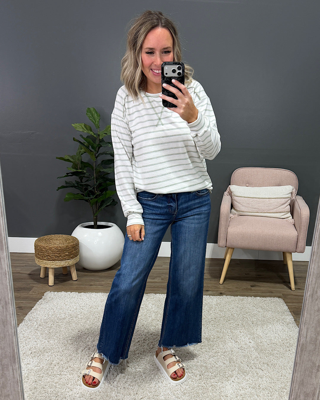 NEW! Jayla Striped Drop Shoulder Top - Sage