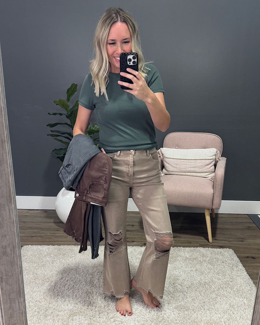 NEW! Gia Wide Leg Distressed Cropped Jeans - Mahogany Zenana