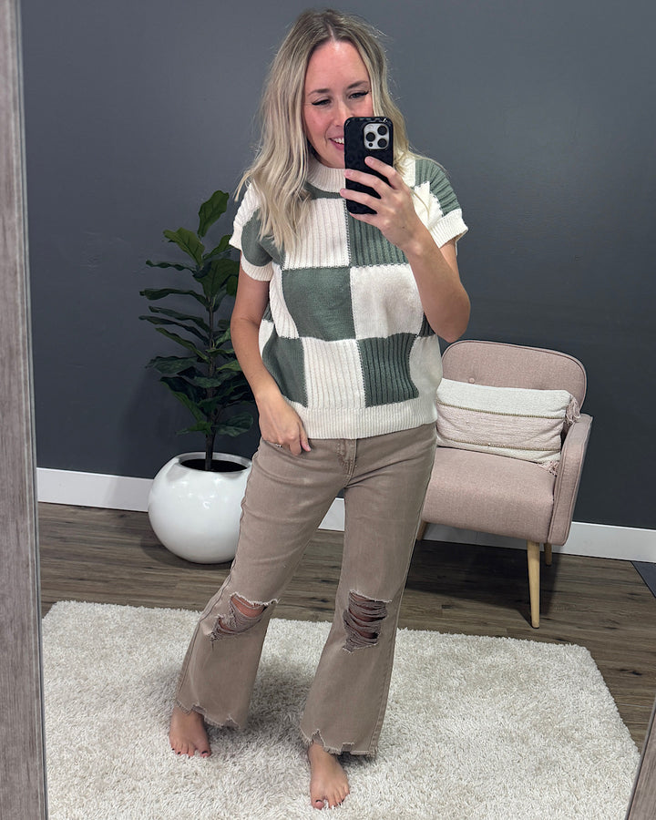 NEW! Joey Textured Checkered Sweater - Sage Michelle Mae