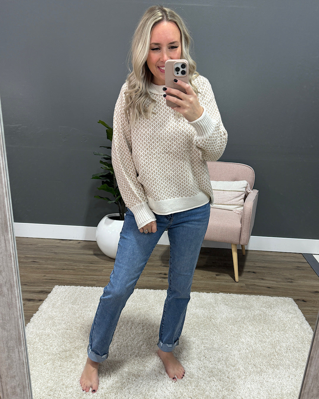 NEW! Izzy Diamond Patterned Sweater - Beige  Staccato   