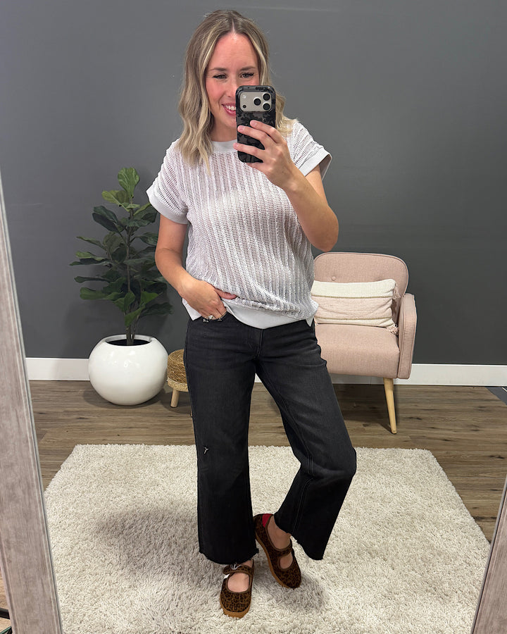 NEW! Liesel Textured Open Knit Top - Gray