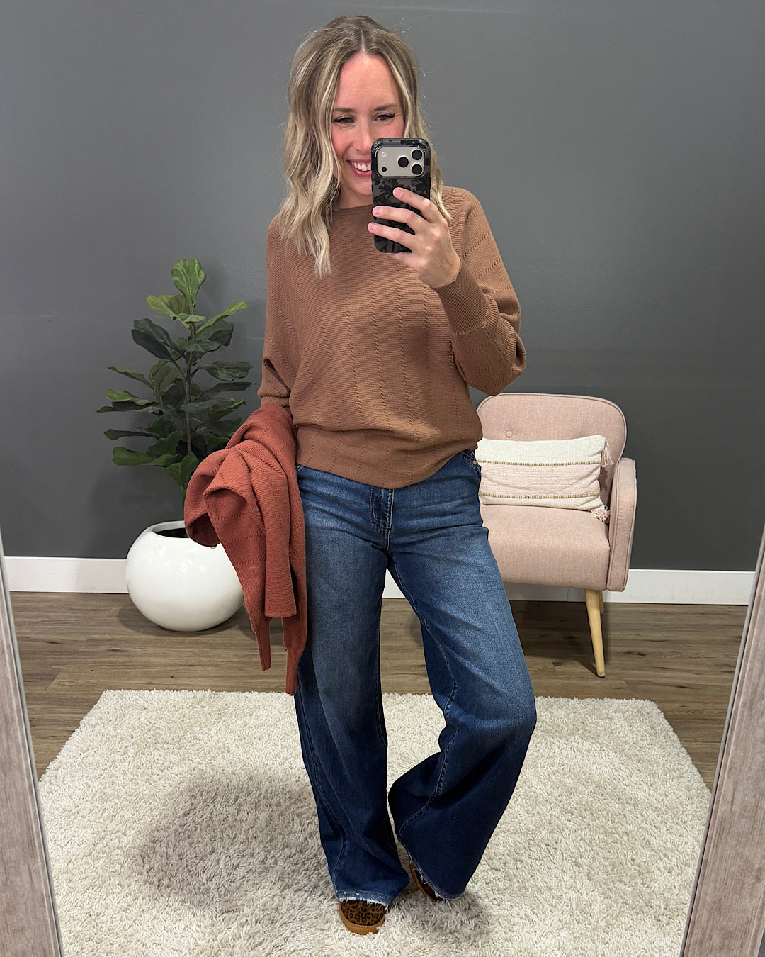 NEW! Adalyn Dolman Sleeve Textured Sweater - Copper