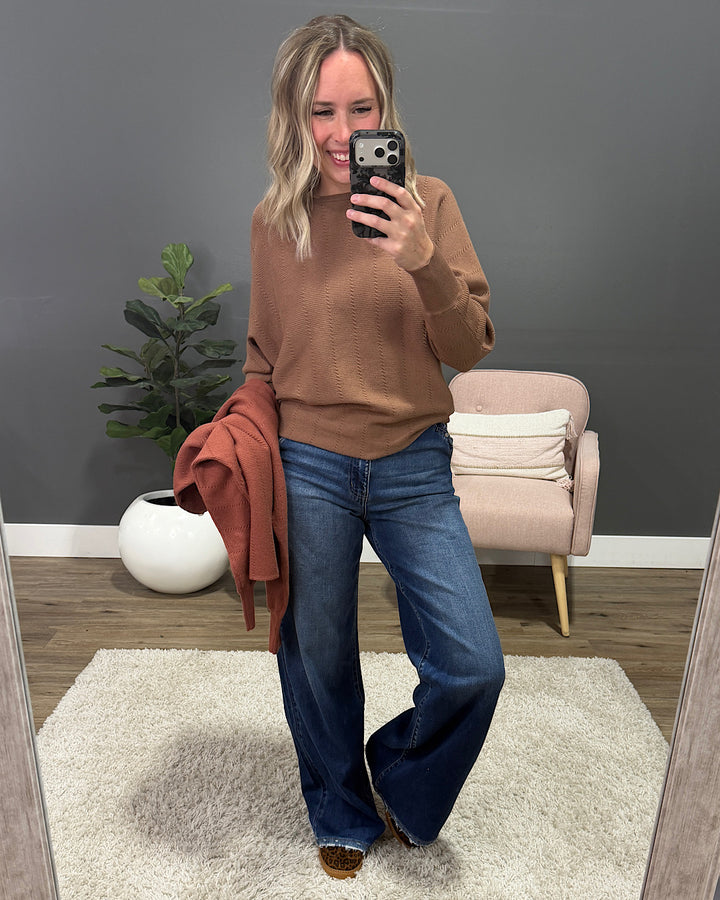 NEW! Adalyn Dolman Sleeve Textured Sweater - Copper