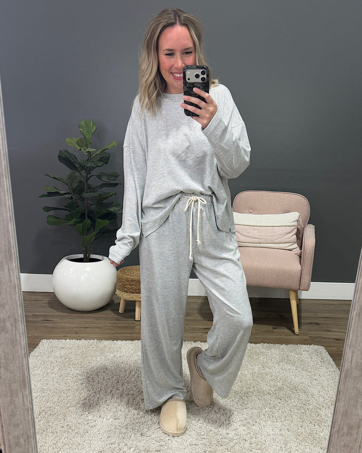 NEW! Stop Here Striped Knit Set - Heather Gray & Cream Wishlist