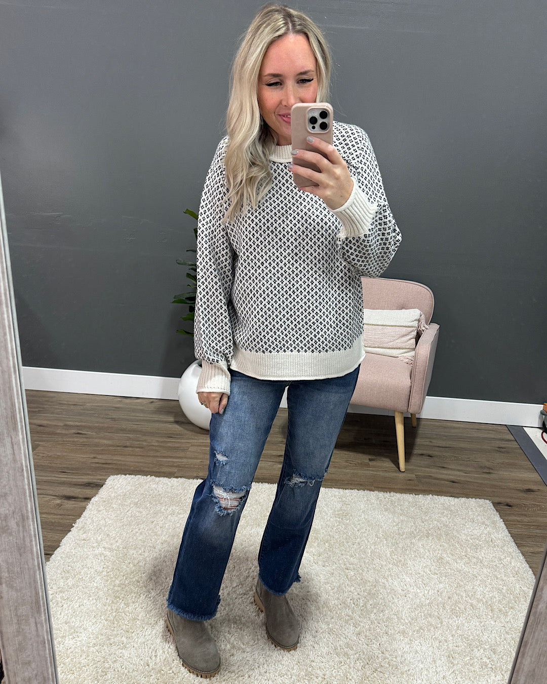 NEW! Izzy Diamond Patterned Sweater - Charcoal  Staccato   