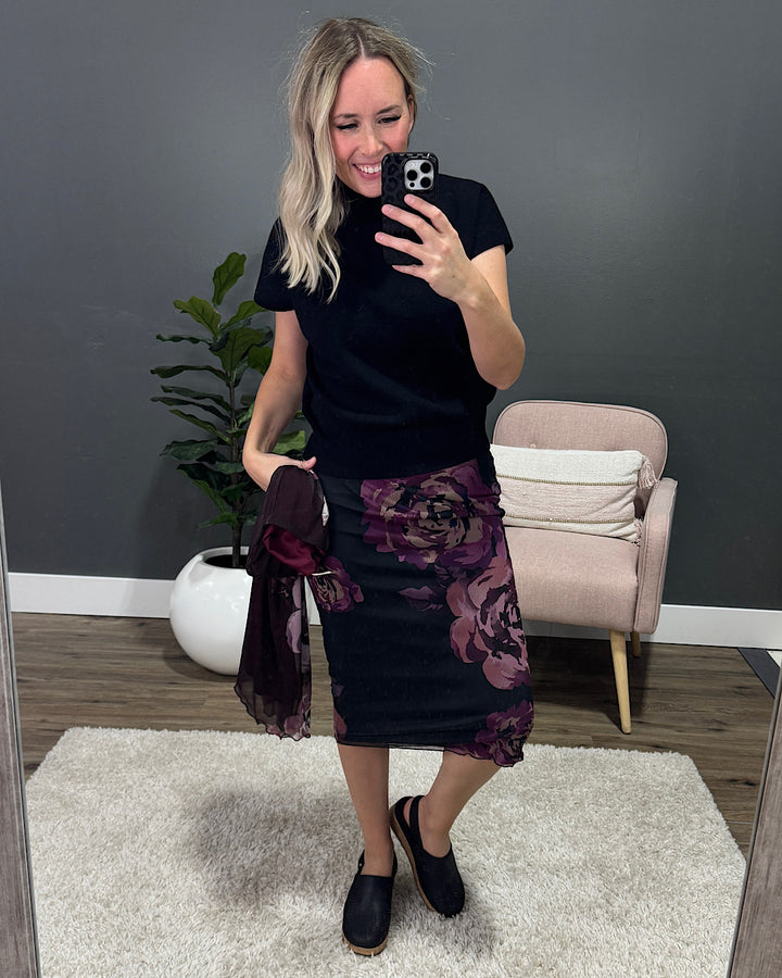 NEW! Adley Floral Mesh Skirt - Plum & Mauve Sew In Love