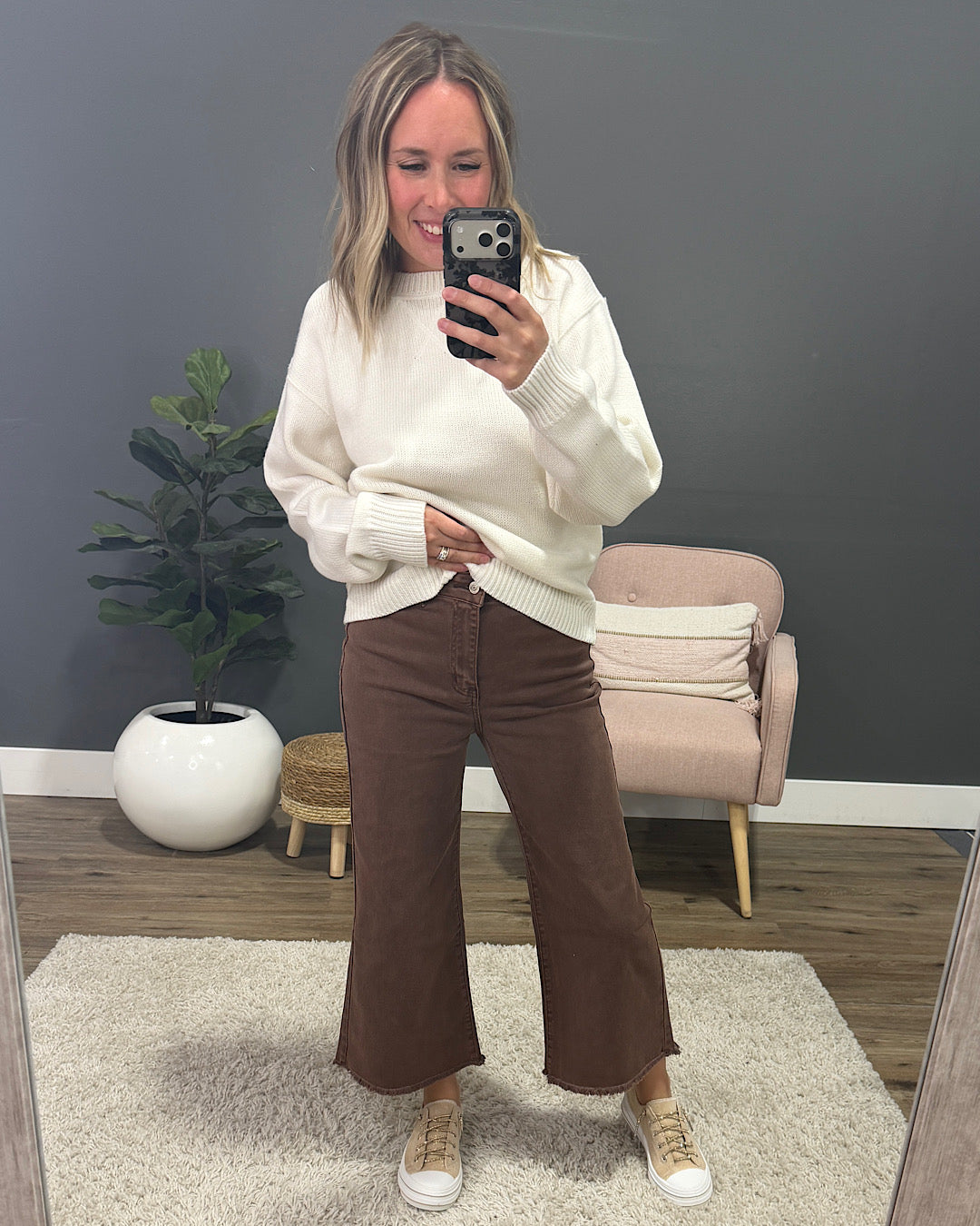 NEW! Mae Wide Leg Cropped Jeans - Brown