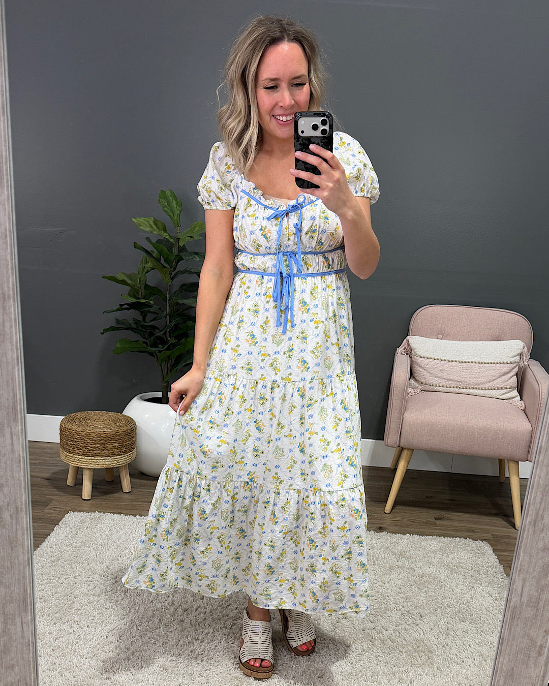 So Sweet Floral Print Midi Dress - Blue Multi Mine