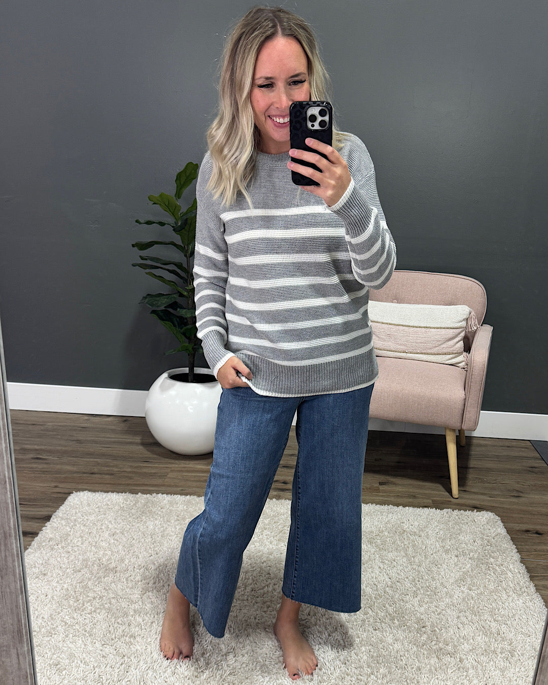 Adele Striped Sweater - Heather Gray Be Cool