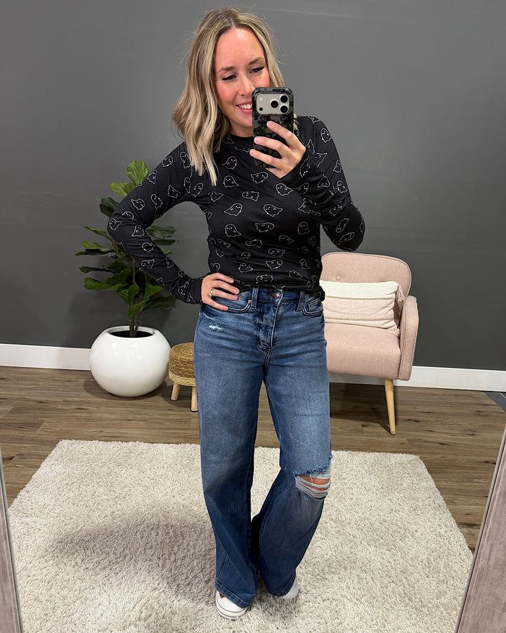NEW! Blair Long Sleeve Top - Midnight Ghosts