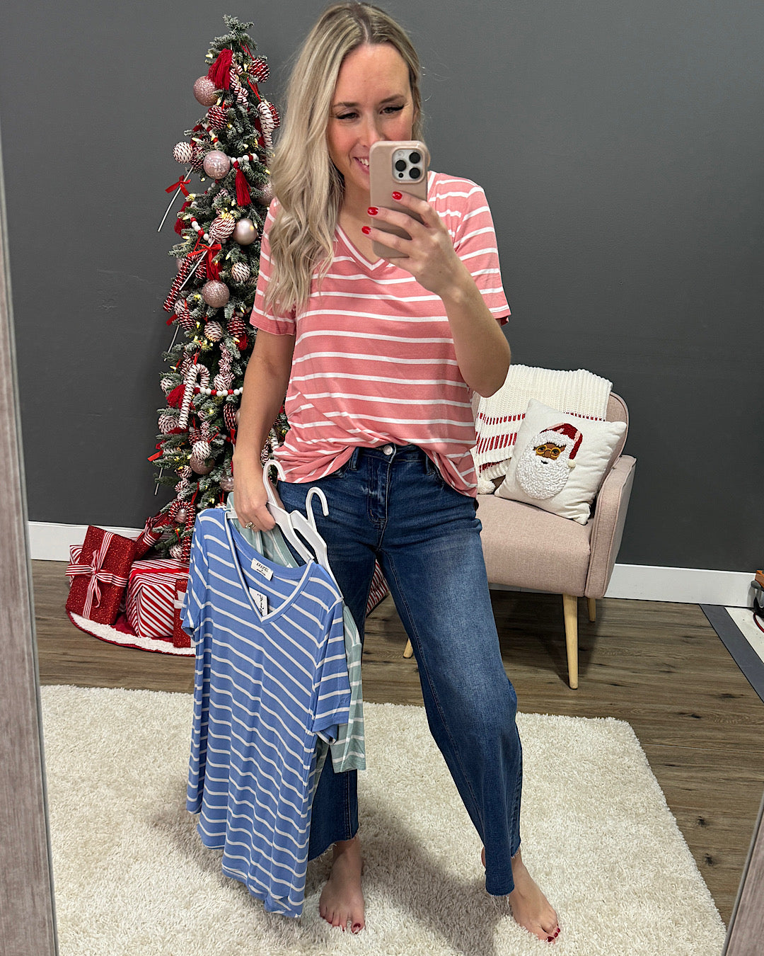 DOORBUSTER! Striped V Neck Top - Ash Rose Zenana