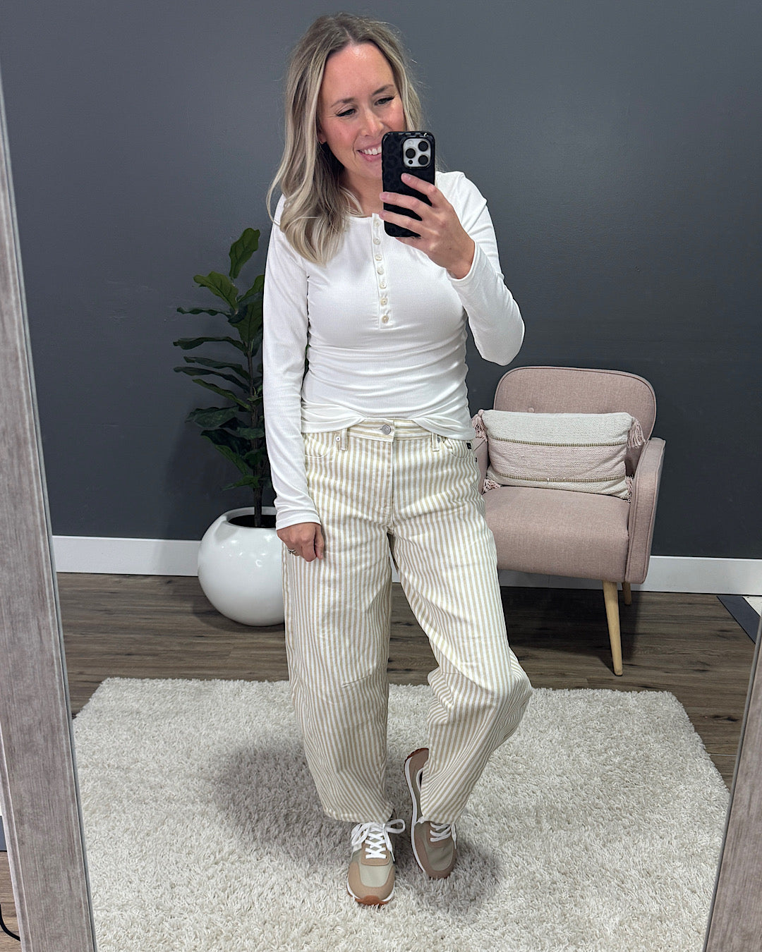 NEW! Tatum Micro Ribbed Henley Top - Ivory Lovely Melody