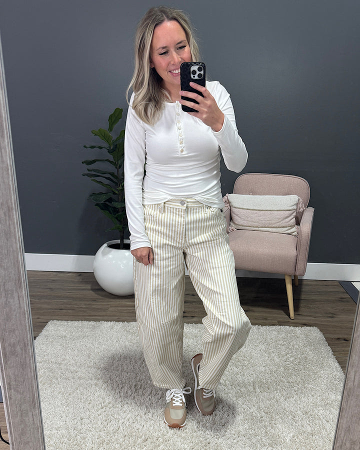 NEW! Tatum Micro Ribbed Henley Top - Ivory Lovely Melody