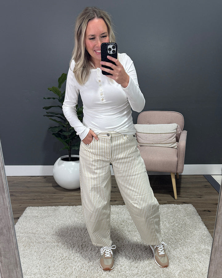 NEW! KanCan Valerie Striped Barrel Jeans - Tan KanCan