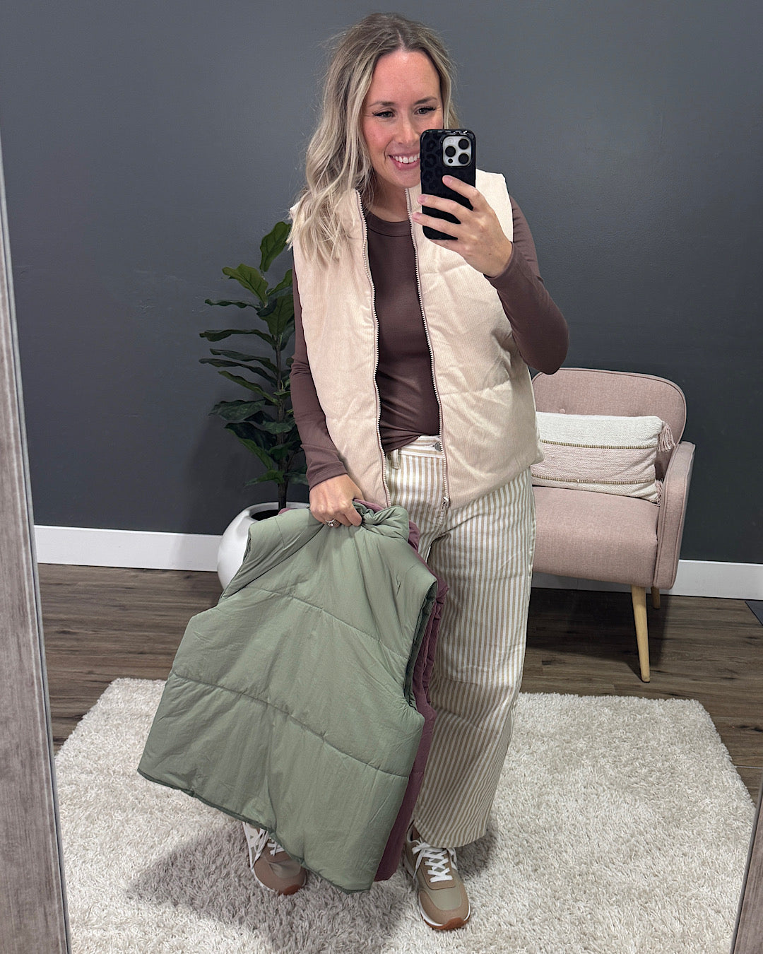 NEW! Corduroy Reversible Puffer Vest - Oatmeal Staccato