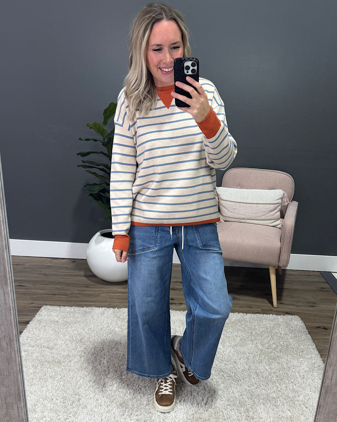 Charlotte Contrast Striped Sweater - Oatmeal Staccato