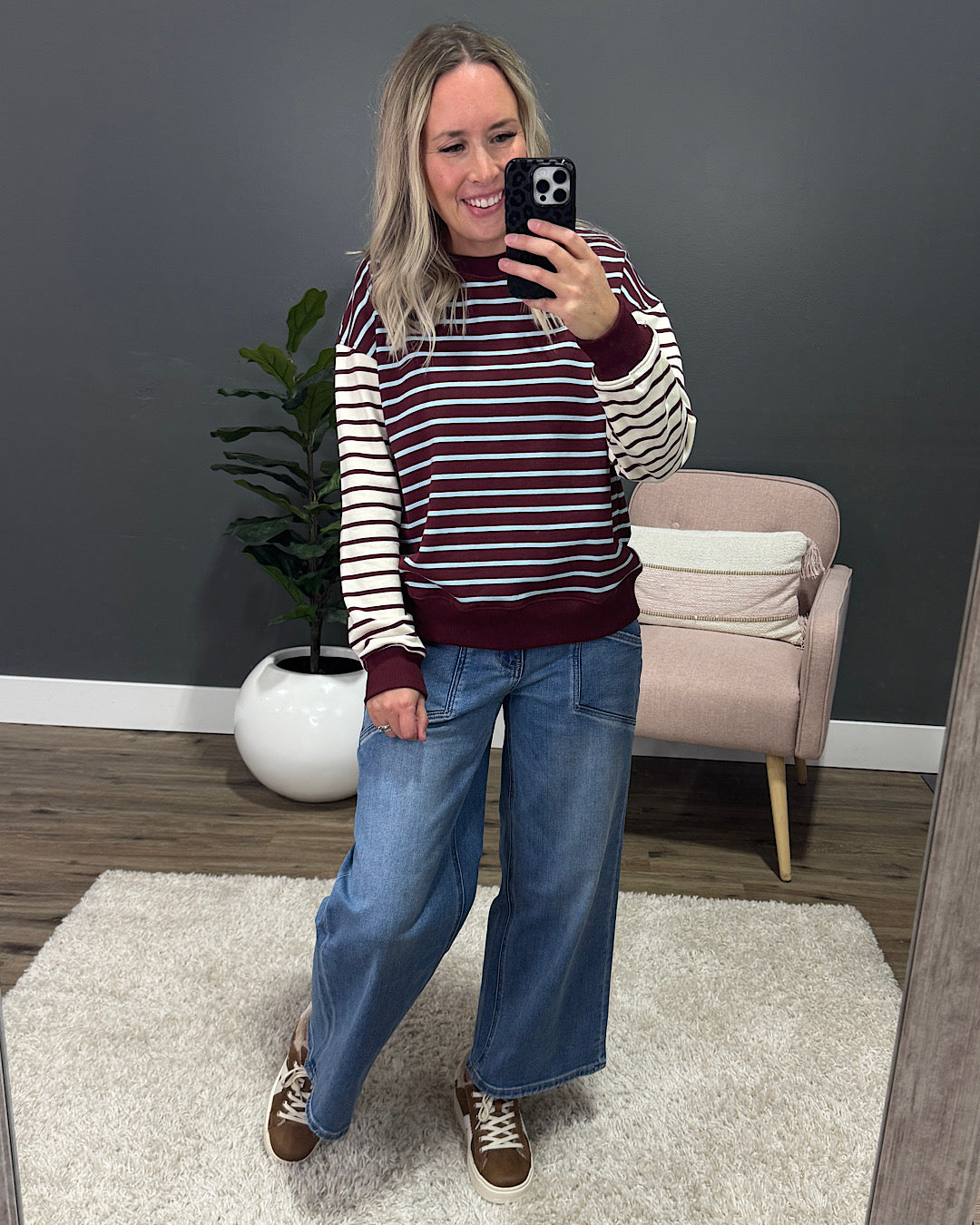 NEW! Madalyn Color Block Striped Top - Plum Staccato