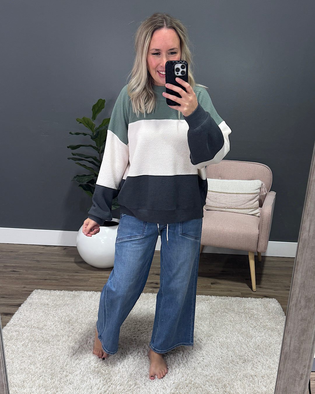 Penny Cloud Knit Color Block - Sage, Cream & Charcoal Tres Bien