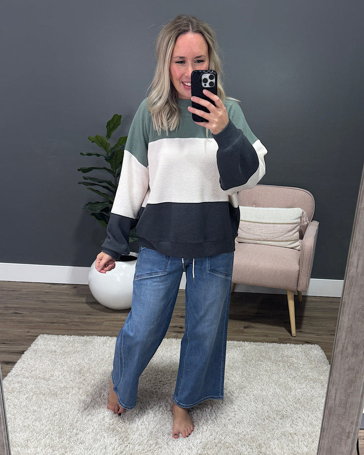 Penny Cloud Knit Color Block - Sage, Cream & Charcoal Tres Bien