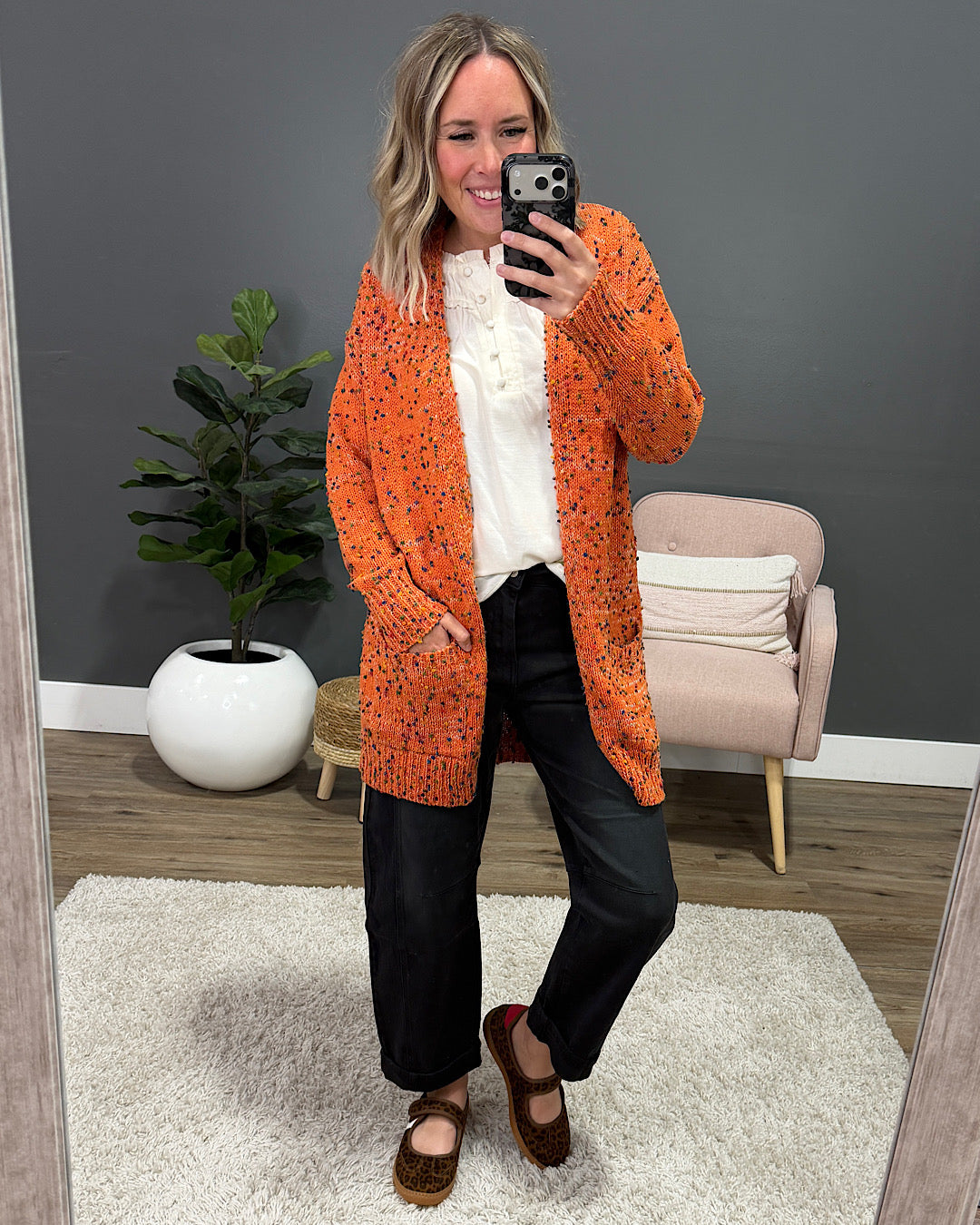 NEW! Carly Confetti Dot Cardigan - Pumpkin